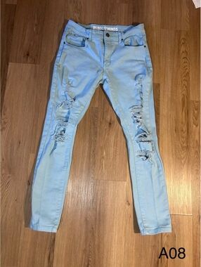 Men’s Distressed Skinny Jeans Pale Blue Ripped Streetwear